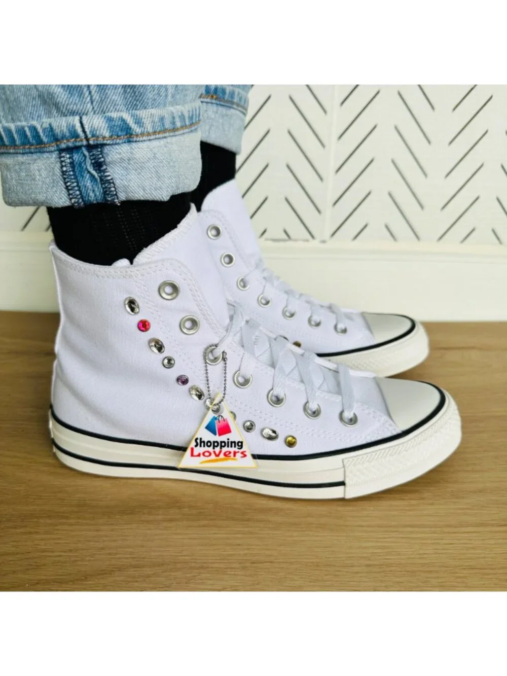 💎Converse Women Fashion sneShoes Sz 7.5 Chuck Taylor All Star Hi Y2K Gems White
